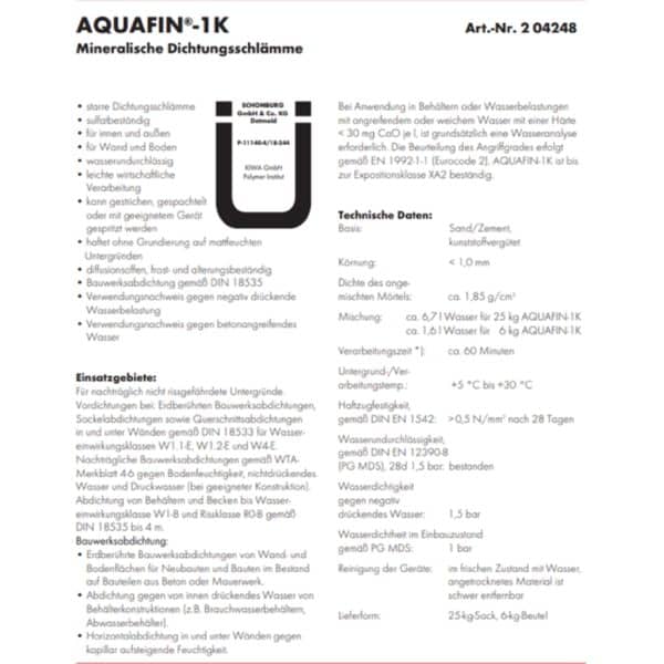 mineralische dichtungsschlaeme aquafin 1k schomburg technisches blatt
