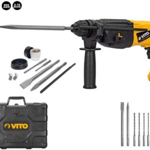 VITO Professional Kombihammer SET VIMP850 SDS-Plus Bohrhammer 4 Funktionen: Hämmern, Meißeln, Bohren, Schlagbohren | Meisselhammer 850W 2,75J