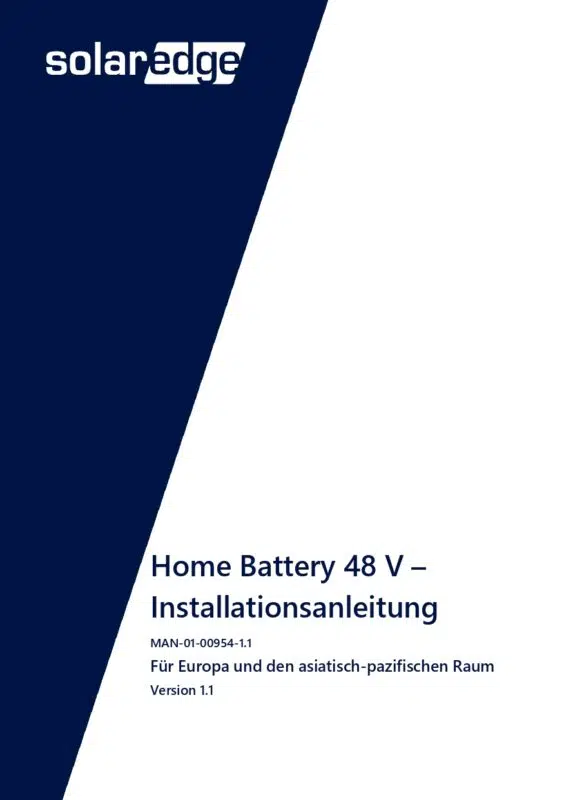 SolarEdge Home Battery 9.2 kWh Stromspeicher Installationsanleitung