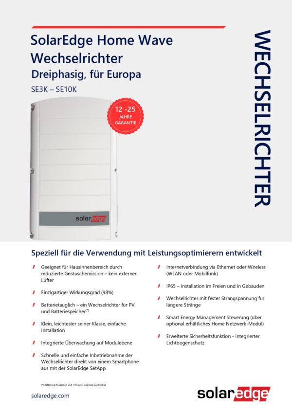 Technisches Datenblatt SolarEdge Wechselrichter SE5K SETAPP page 0001