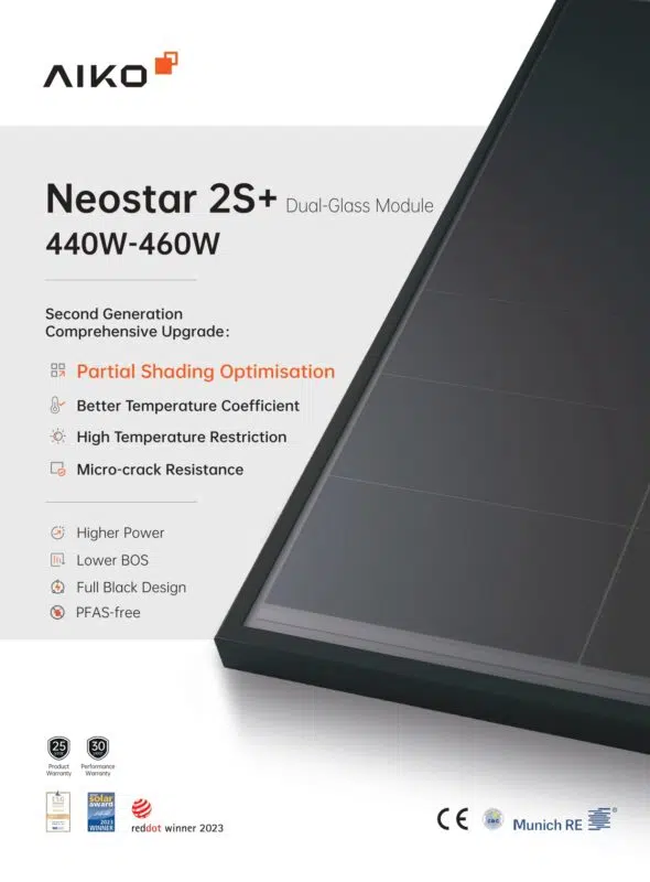 Aiko Solar Neostar 2S+ A460-MAH54Db G2 N-Type ABC Glas-Glas Solarmodul Technisches Datenblatt Topbaumaterial