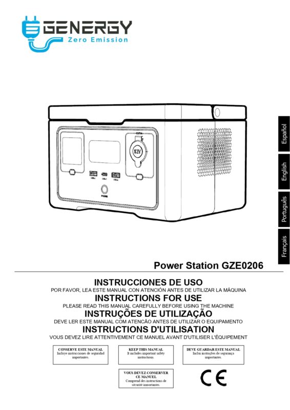 Topbaumaterial Bedienungsanleitung Ladestation 1200 Watt Powerstation GZE-0206 Genergy Technisches Datenblatt